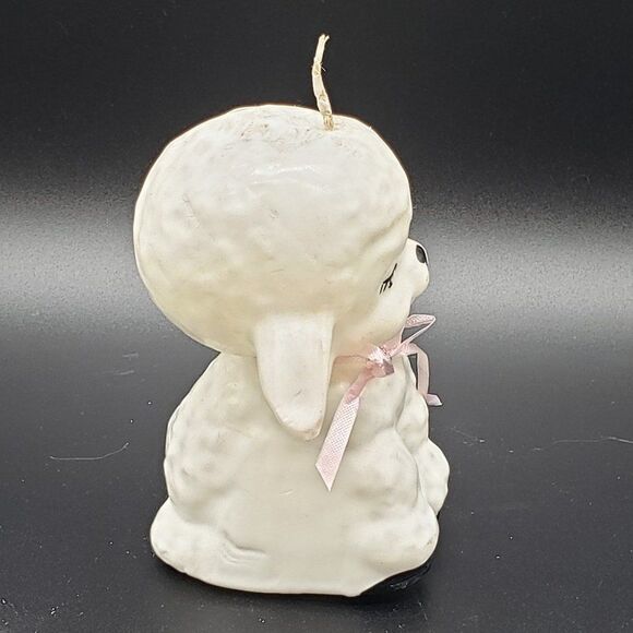 White Pink Black Vintage Baby Lamb or Sheep Shaped Unscented Waxed Candle - Picture 5 of 12